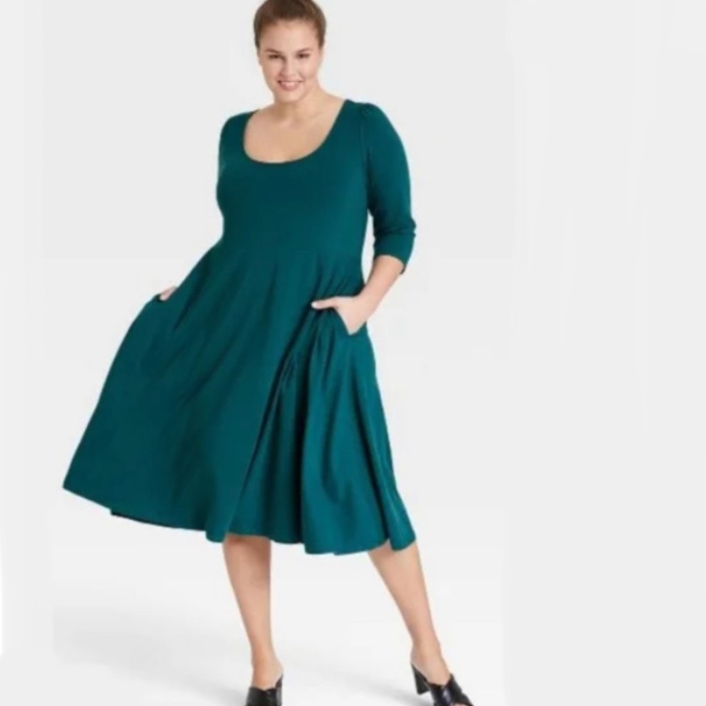 Ava & Viv 3/4 Sleeve Babydoll Dress - Teal -  Size 4X